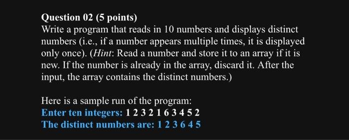 Solved Question 02 (5 points) Write a program that reads in | Chegg.com