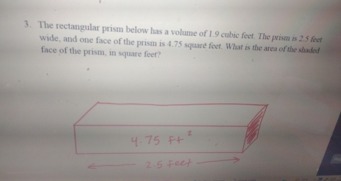 Solved The rectangular prism below has a volume of 1.9 | Chegg.com