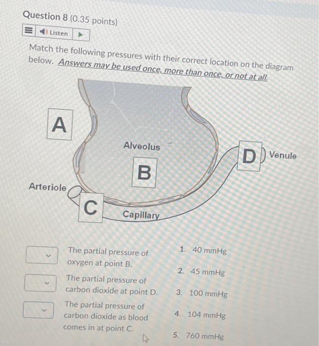 Solved Match the following pressures with their correct | Chegg.com