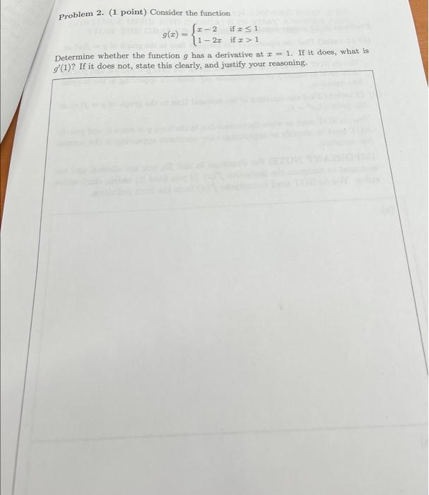 Solved Problem 2. (1 point) Consider the function | Chegg.com