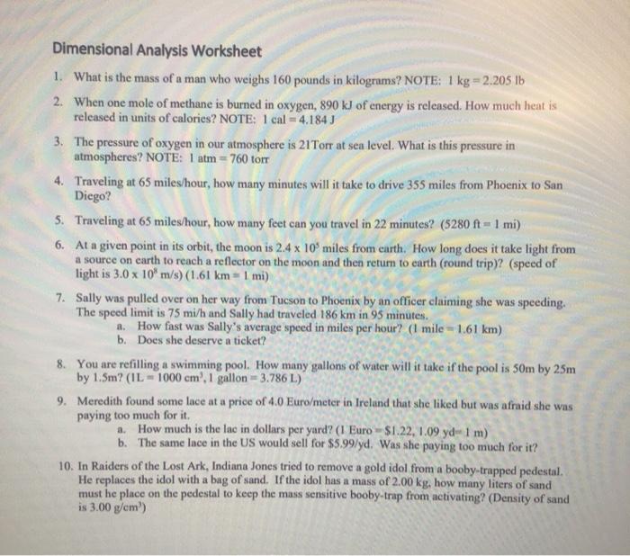 Solved Dimensional Analysis Worksheet 1. What is the mass of