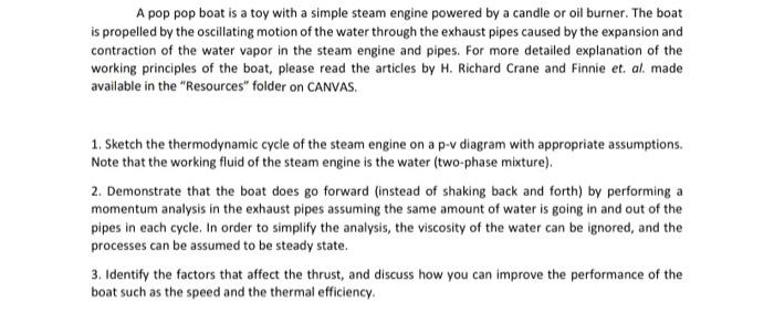 Solved A pop pop boat is a toy with a simple steam engine | Chegg.com