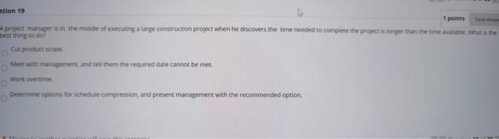 Solved stion 19 1 points project manager is in the middle of | Chegg.com