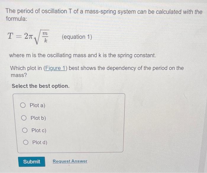 Solved The Period Of Oscillation T Of A Mass-spring System | Chegg.com