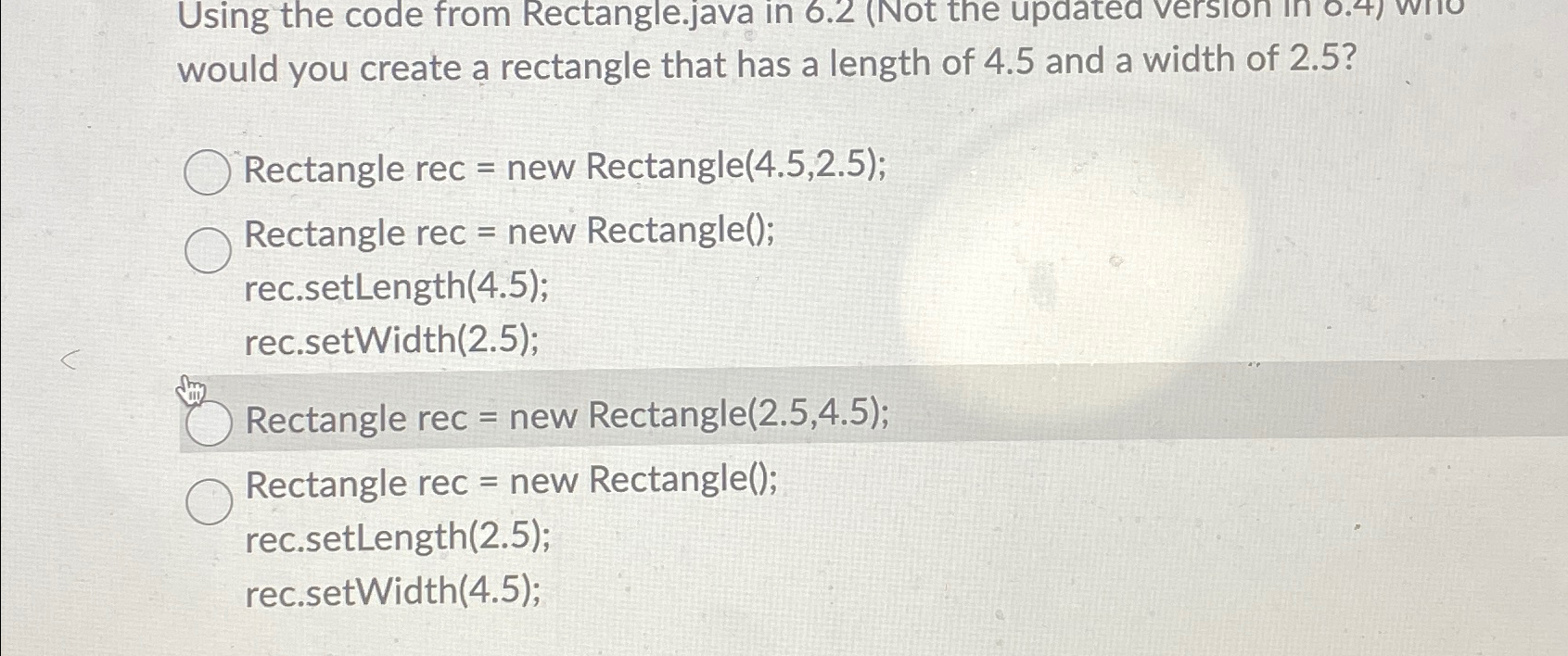 Solved Using the code from Rectangle.java in 6.2 (Not the | Chegg.com