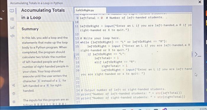 Solved Accumulating Totals in a Loop in Python | Chegg.com