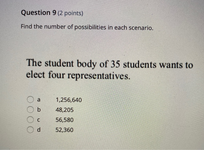 Solved Question 2 (2 Points) Find The Number Of Possible | Chegg.com