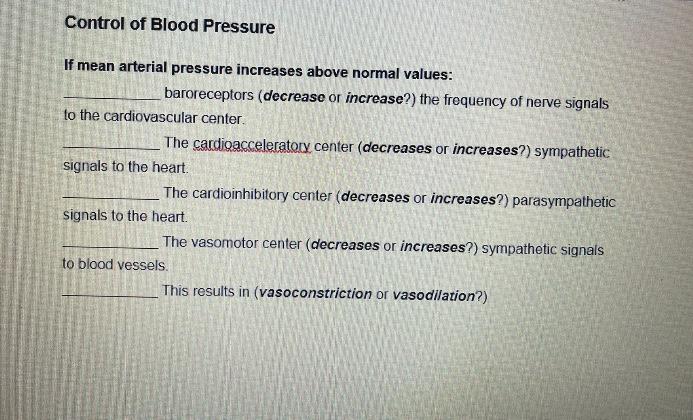 Solved Control of Blood Pressure If mean arterial pressure | Chegg.com