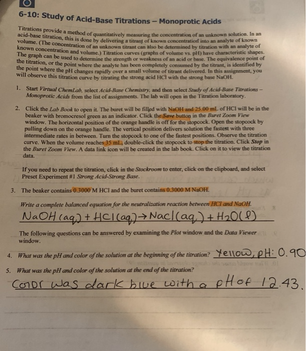 6 10 Study Of Acid Base Titrations Monoprotic Chegg  6 10 Study Of Acid Base Titrations Monoprotic Chegg