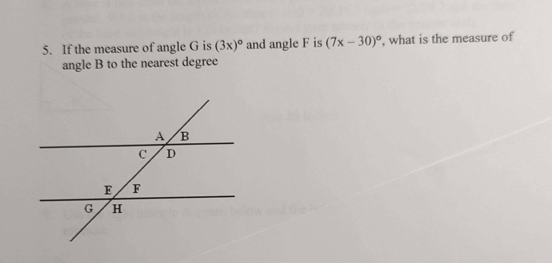 Solved 5. If the measure of angle G is (3x)∘ and angle F is | Chegg.com