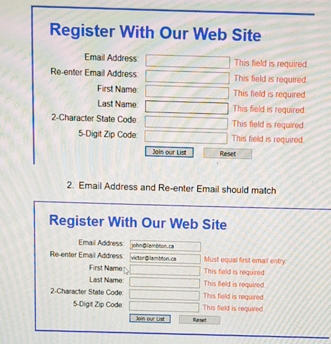 Solved 1. Form Validation (do Not Use Validation Plugin) | Chegg.com