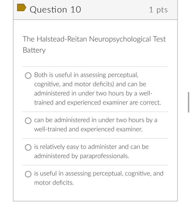 Solved Question 10 1 pts The HalsteadReitan