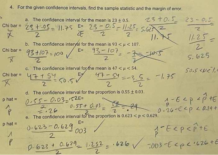 Solved 4. For the given confidence intervals, find the | Chegg.com
