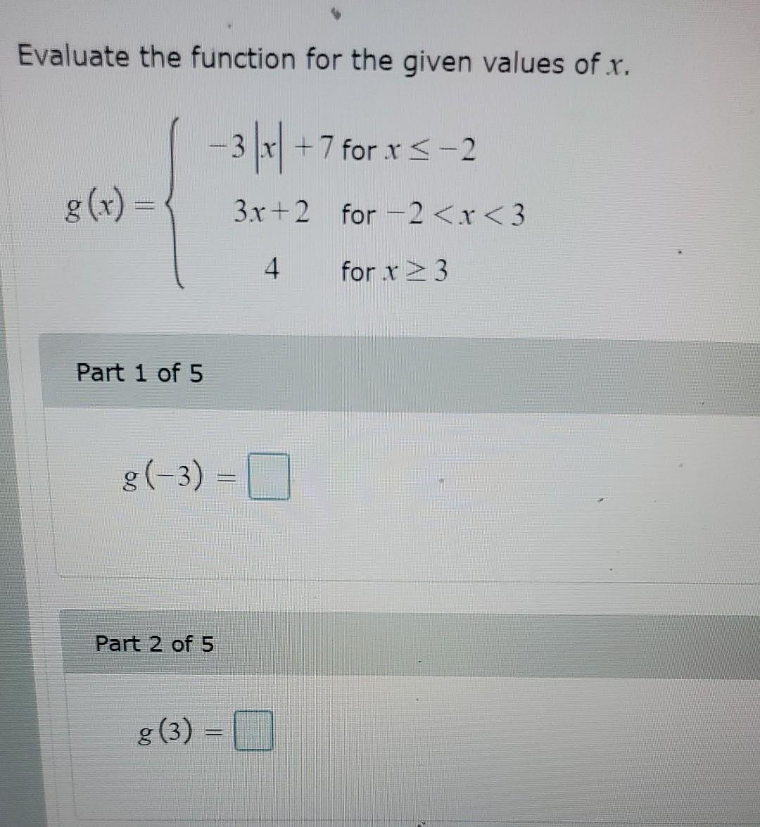 Solved Evaluate the function for the given values of x. -3 | Chegg.com