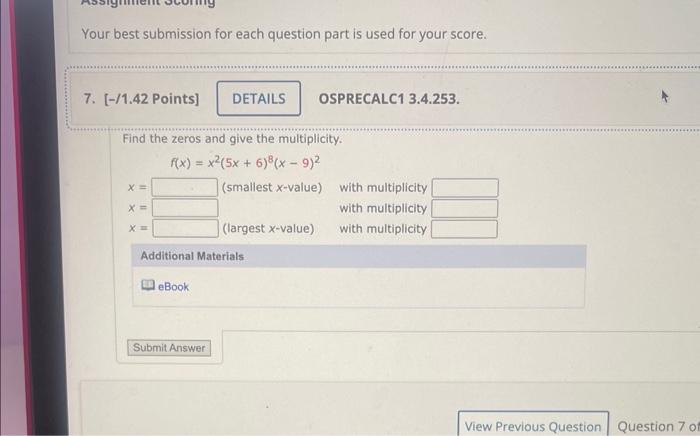 Solved Your best submission for each question part is used | Chegg.com