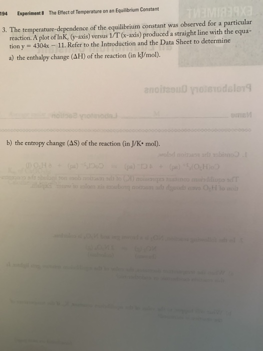 Solved EXPERIMENT 8 The Effect of Temperature on an | Chegg.com