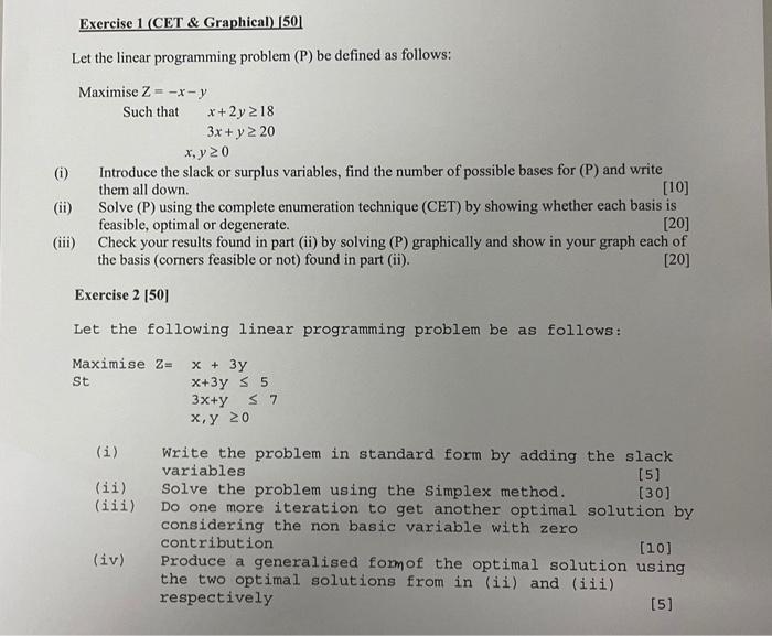 Solved Let the linear programming problem (P) be defined as | Chegg.com