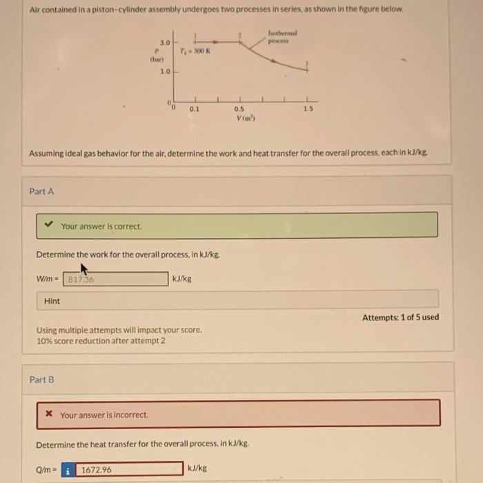 Solved Air contained in a pistoncylinder assembly undergoes
