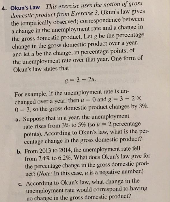 Solved 4. Okun's Law This Exercise Uses The Notion Of Gross | Chegg.com