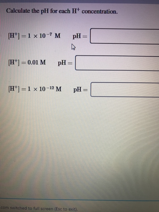 Solved Calculate the pH for each Ht concentration. H+1=1 x | Chegg.com