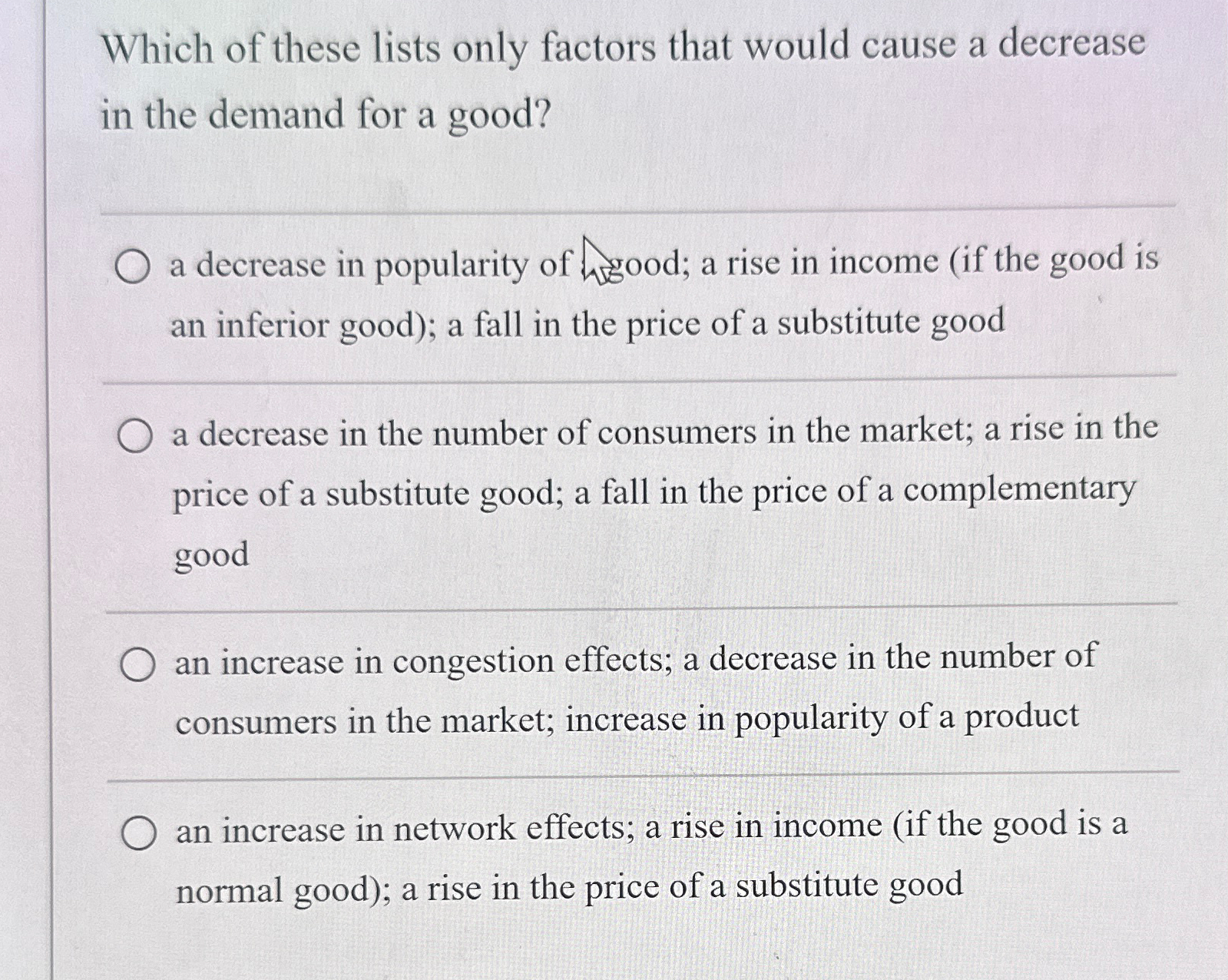 Solved Which of these lists only factors that would cause a | Chegg.com