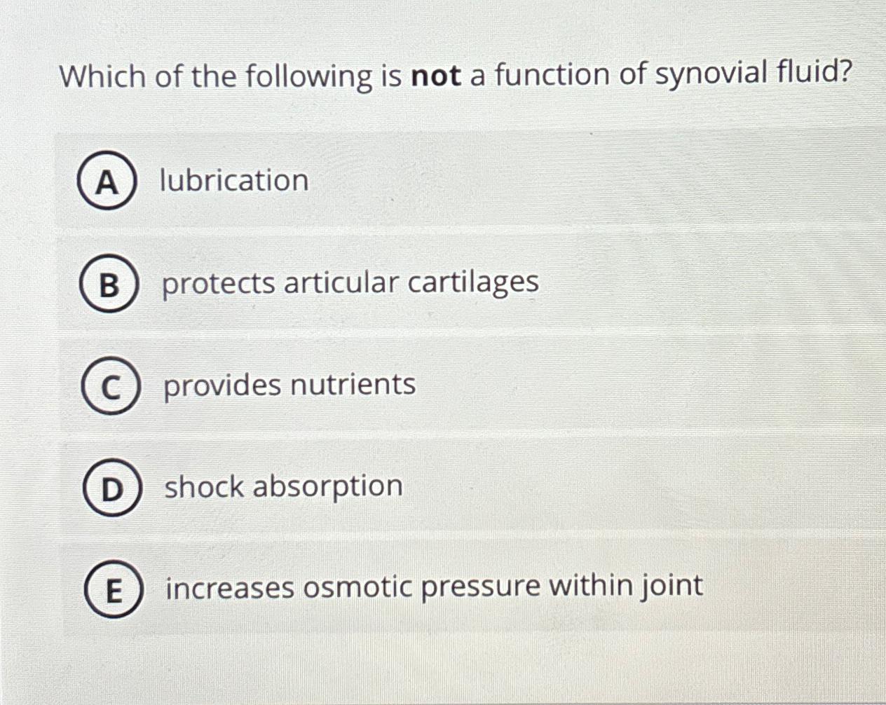 Solved Which of the following is not a function of synovial