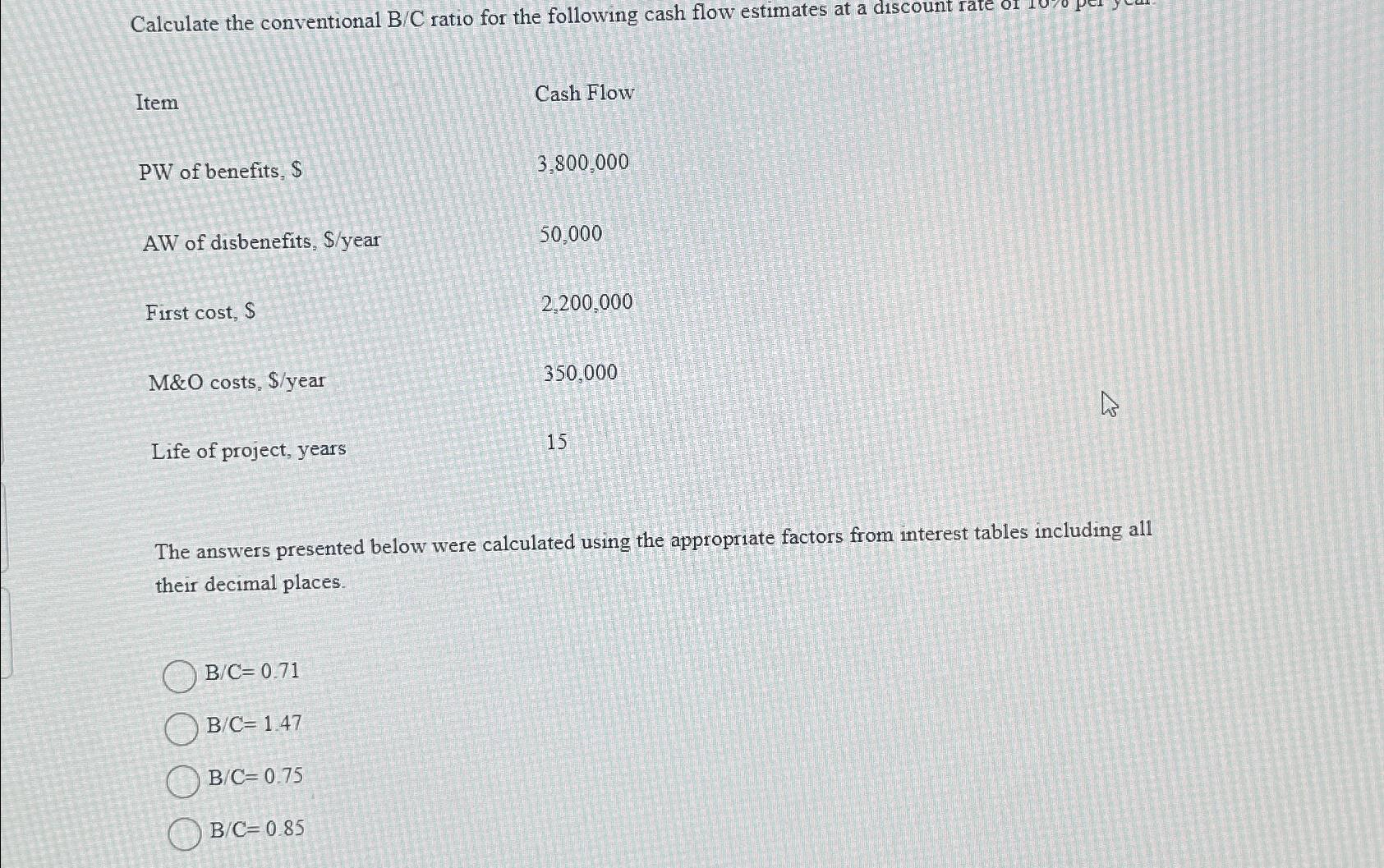 Solved Calculate The Conventional BC ﻿ratio For The | Chegg.com