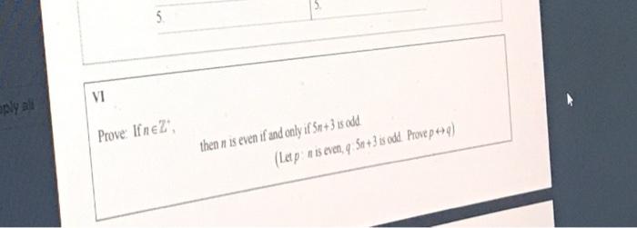 Solved 5 Vi Ply As Prove Ifne Then N Is Even If And Only Chegg Com