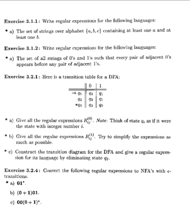 Solved Exercise 3.1.1: Write Regular Expressions For The | Chegg.com