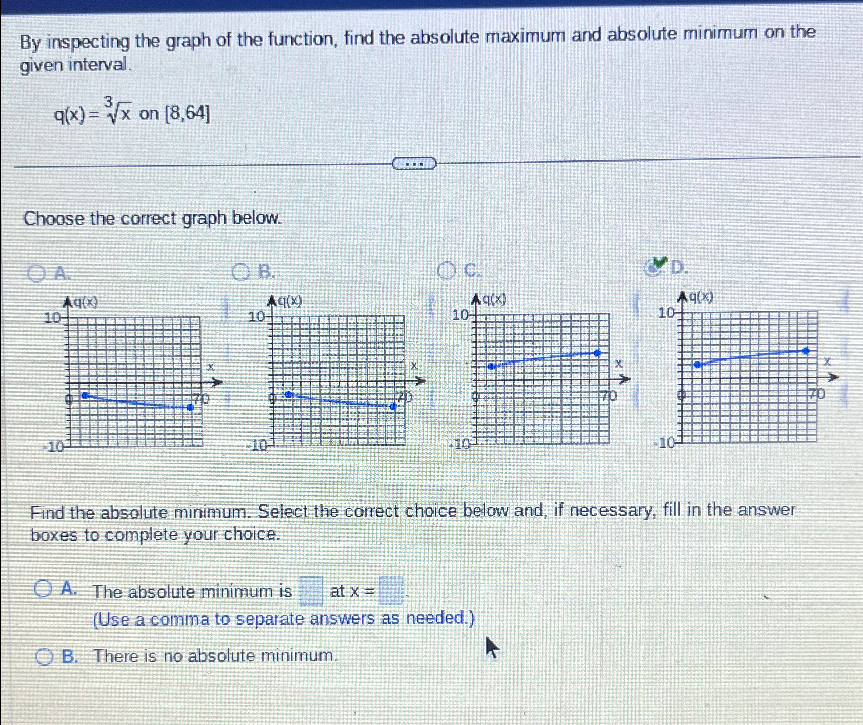 Solved By inspecting the graph of the function, find the | Chegg.com