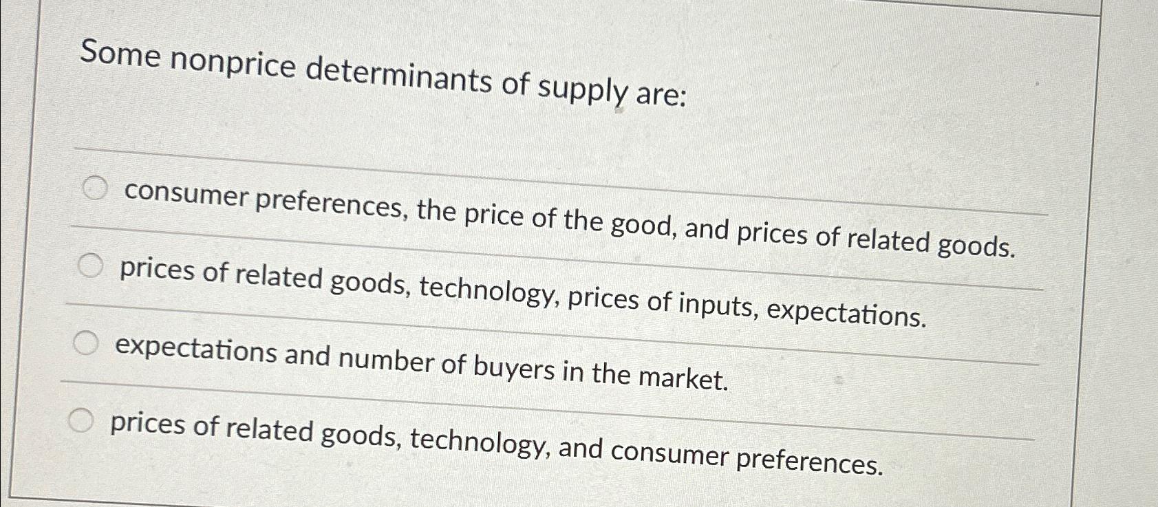 Solved Some Nonprice Determinants Of Supply Are Consumer Chegg Com