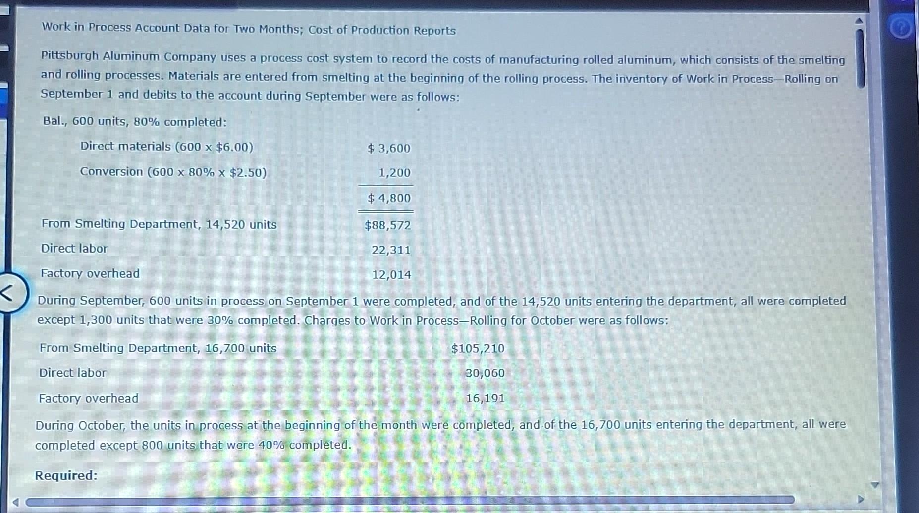 Solved Work In Process Account Data For Two Months; Cost Of | Chegg.com