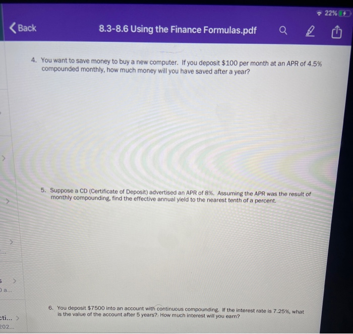 Solved 22% 5. Suppose A CD (Certificate Of Deposit) | Chegg.com
