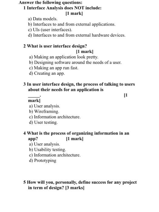 Solved Answer the following questions 1 Interface Analysis