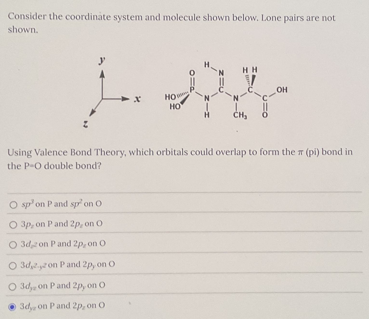 Solved Consider The Coordinate System And Molecule Shown