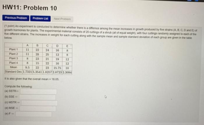 Solved (1. point) An experiment is conducted to determine | Chegg.com
