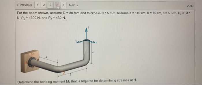 Solved « Previous 1 2 ... 5 Next >> 20% For the beam shown, | Chegg.com