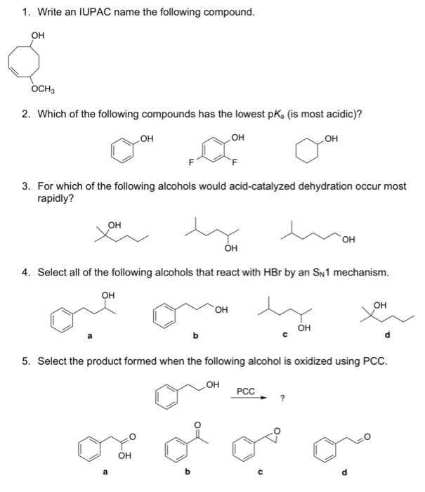 Solved 1. Write an IUPAC name the following compound. OH | Chegg.com