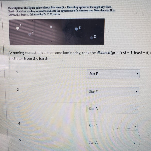 Solved Deseription: The figure below shows five stars (A E) | Chegg.com