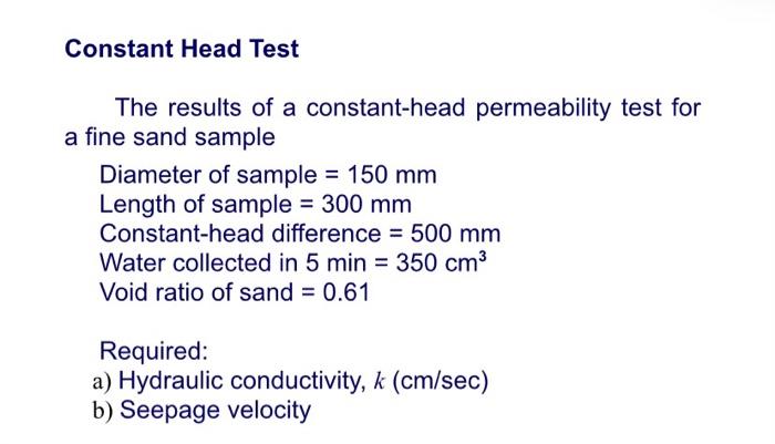 Solved Constant Head Test The results of a constant-head | Chegg.com