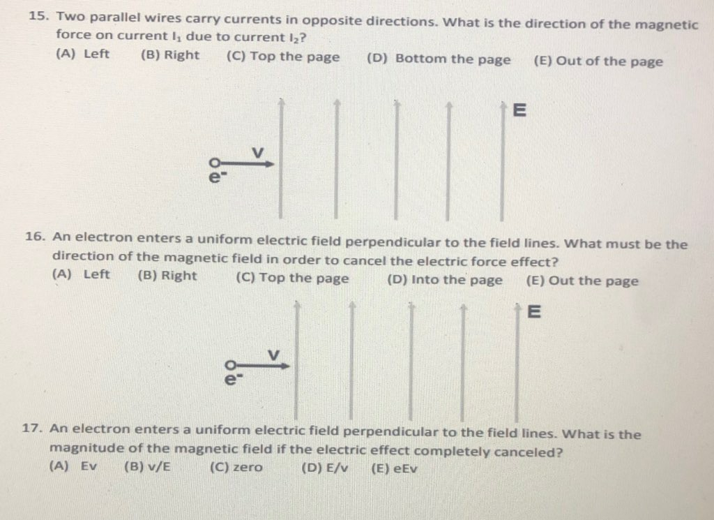 Solved 15. Two parallel wires carry currents in opposite