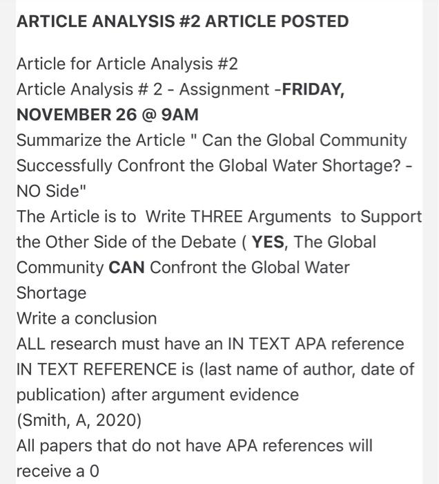 Solved ARTICLE ANALYSIS #2 ARTICLE POSTED - Article for | Chegg.com