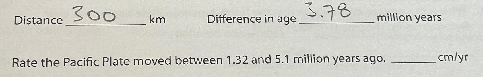 Solved Distance 300km ﻿Difference in age 3.78 ﻿million | Chegg.com