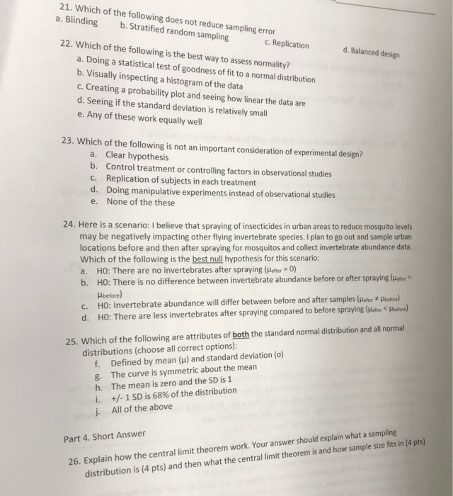 Solved 21. Which of the following does not reduce sampling | Chegg.com