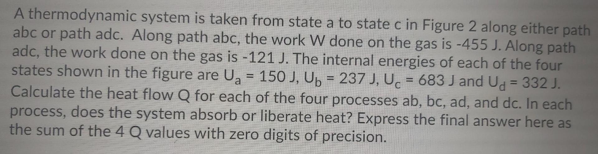 Solved B ..c A D 0 -V A Thermodynamic System Is Taken From | Chegg.com