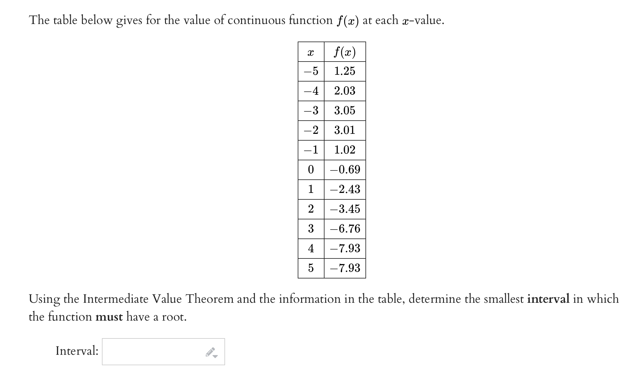 Solved The table below gives for the value of continuous | Chegg.com