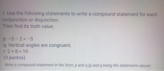 Solved 1. Use the following statements to write a compound | Chegg.com