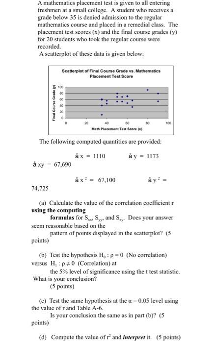 Solved A Mathematics Placement Test Is Given To All Entering Chegg