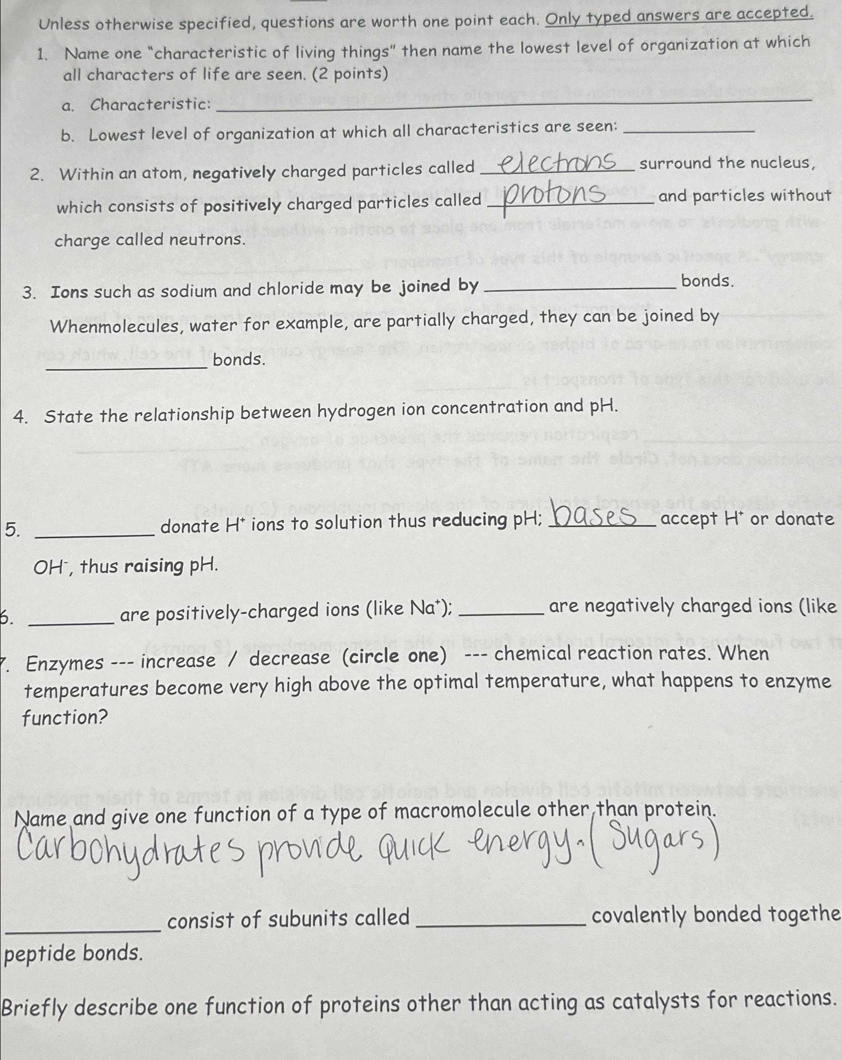 Solved Unless otherwise specified, questions are worth one | Chegg.com