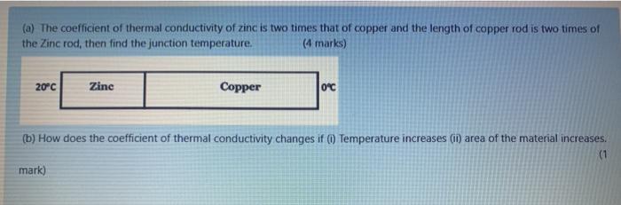 Solved (a) The coefficient of thermal conductivity of zinc | Chegg.com